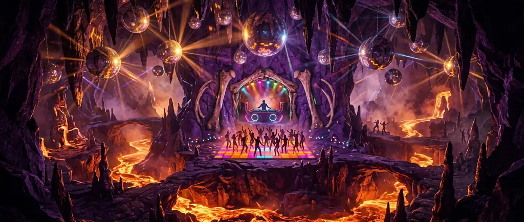 Cavern with lava and disco balls